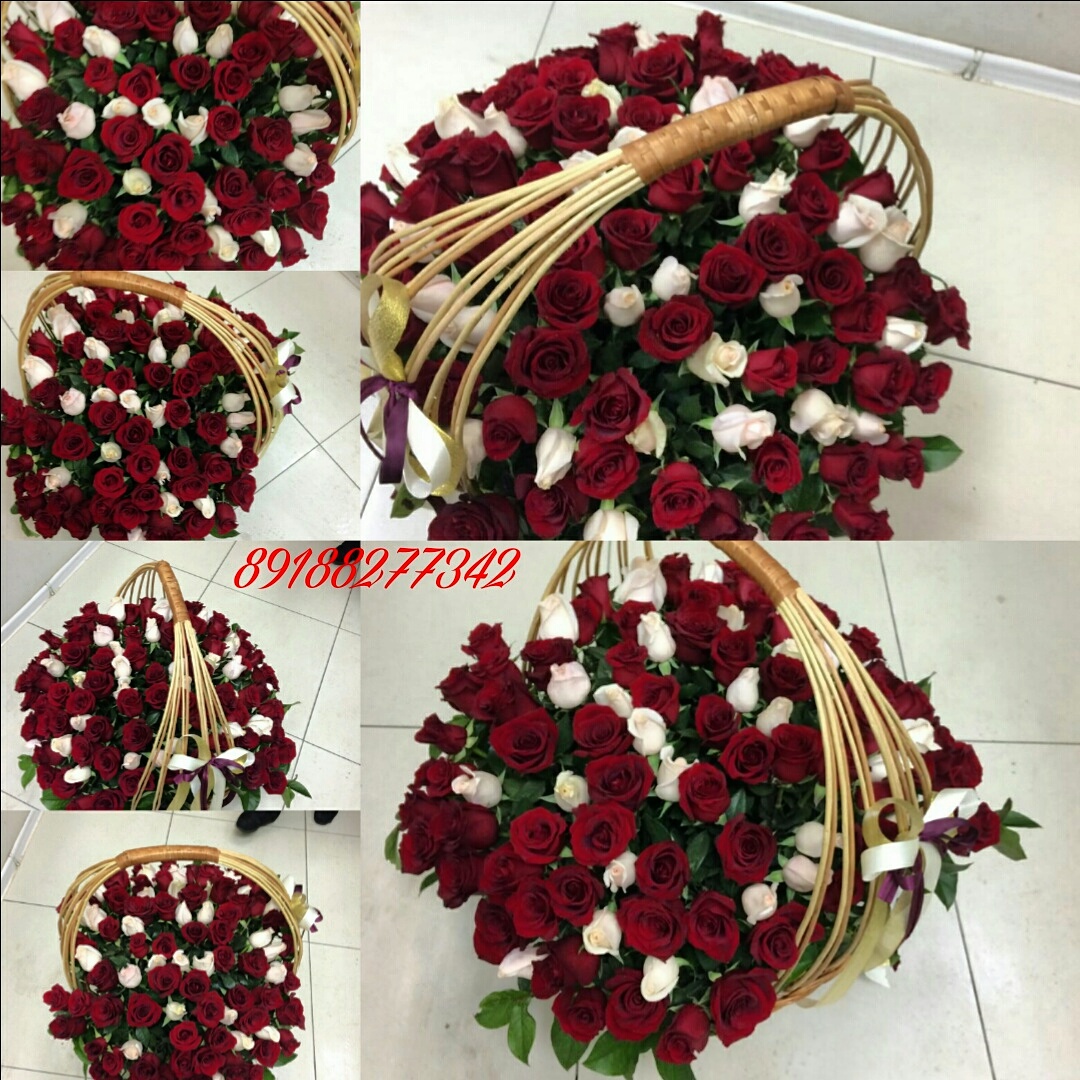 101 роза в корзине 